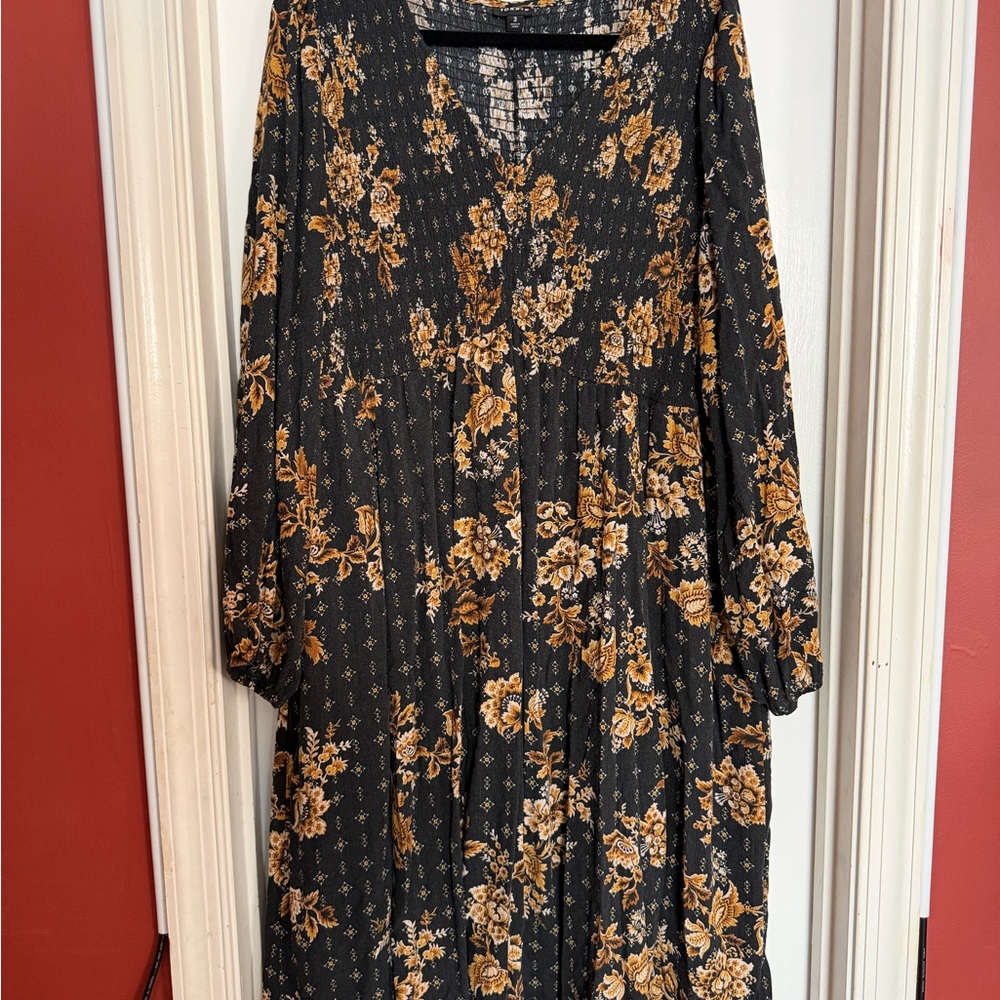 Torrid Black and Gold Floral Long Sleeve Dress